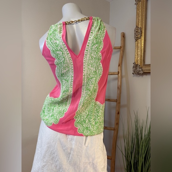 Lilly Pulitzer Pink Green Riviera Silk Chain Halter Neck Tank Top Size XXS - Picture 3 of 8